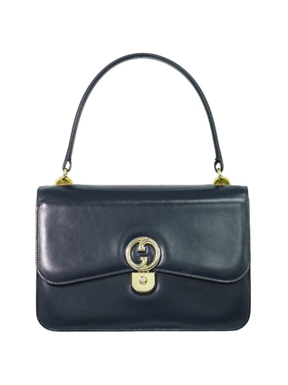 Gucci Vintage Interlocking G Handbag Leather Navy Bag